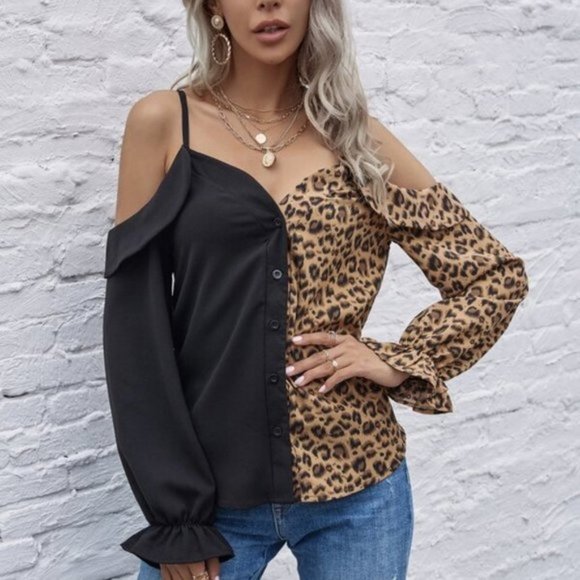 Animal Print Colorbloack Blouse top - Picture 4 of 6